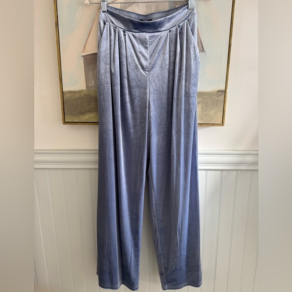 CHRISTIAN LACROIX Luxurious Silver Blue Velvet Wide Leg Pants Women XS NWT